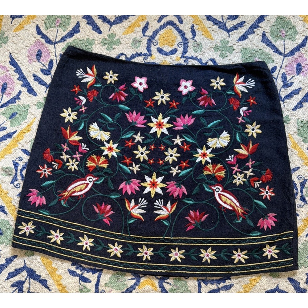 Umgee Embroidered Mini Skirt large Boho Floral Bird Cottagecore Boho Festival